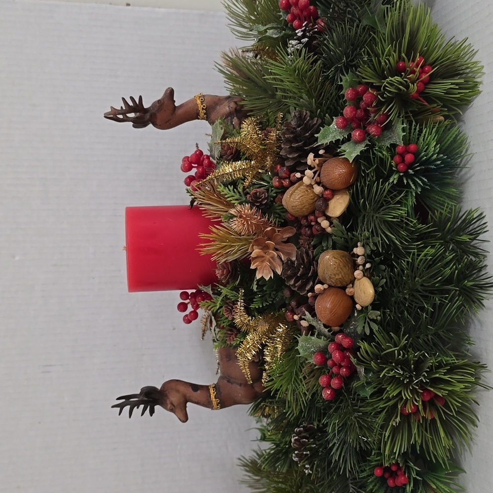 Vintage Festive Red Candle Centerpiece with Reindeer Accents - Picture 9 of 16
